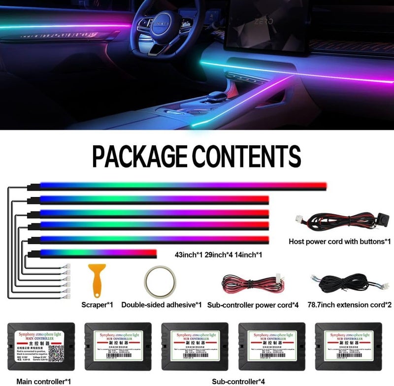 WEBUPAR Dreamcolor Acrylic Interior Car Lights, Car Accessories 6 in 1 Car LED Strip Lights with APP Control and 213 Modes, 175 inches 593 LEDs Fiber Optic Lights, RGB Neon Car Lighting - Image 5